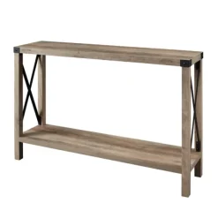 Console Tables-Kirkland's Home Gray Wash Farmhouse X-Frame Console Table Brown