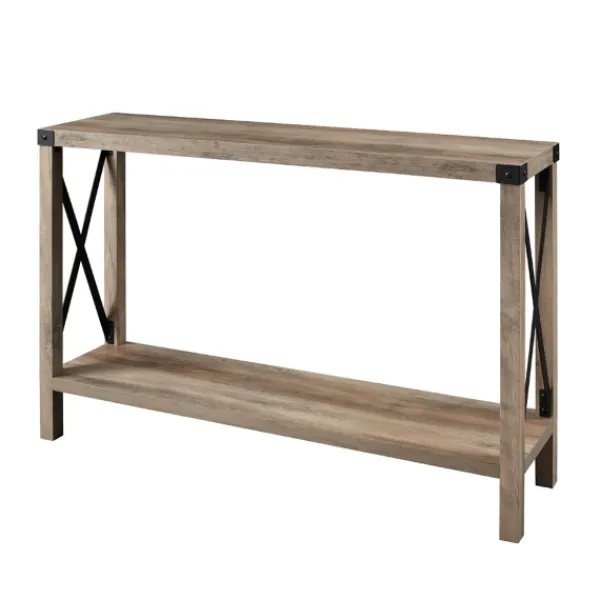 Console Tables-Kirkland's Home Gray Wash Farmhouse X-Frame Console Table Brown