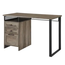 Office Furniture-Kirkland's Home Gray Wash Wood And Mesh 3-Drawer Desk