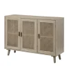 Cabinets & Sideboards-Kirkland's Home Gray Wood And Cane 3-Door Cabinet
