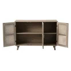 Cabinets & Sideboards-Kirkland's Home Gray Wood And Cane 3-Door Cabinet