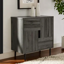 Cabinets & Sideboards-Kirkland's Home Gray Wood 4-Door Modern Cabinet