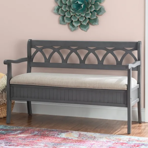 Benches & Ottomans-Kirkland's Home Gray Wood Upholstered Storage Bench Gray/White