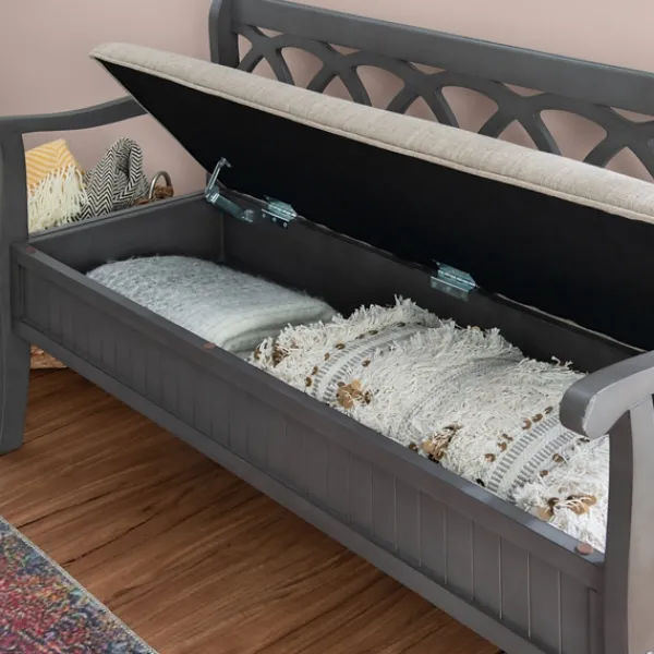 Benches & Ottomans-Kirkland's Home Gray Wood Upholstered Storage Bench Gray/White