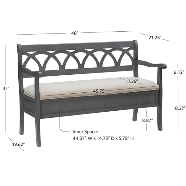 Benches & Ottomans-Kirkland's Home Gray Wood Upholstered Storage Bench Gray/White