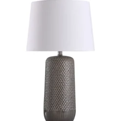 Table Lamps-Kirkland's Home Gray Woven Ceramic Wicker Table Lamp White/Ivory