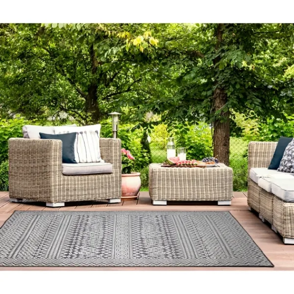 Outdoor Rugs-Kirkland's Home Gray Zig-Zag Ezra Indoor/Outdoor Area Rug, 6X9 Gray/White