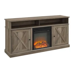 Tv Stands & Media Consoles-Kirkland's Home Graywash Rustic Fireplace Cabinet Brown