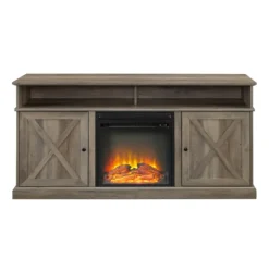 Tv Stands & Media Consoles-Kirkland's Home Graywash Rustic Fireplace Cabinet Brown