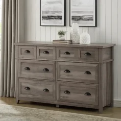 Dressers & Chests-Kirkland's Home Graywash Wood Cup Handle Dresser Tan