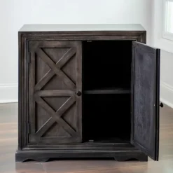 Cabinets & Sideboards-Kirkland's Home Graywash X 2-Door Wooden Cabinet Brown