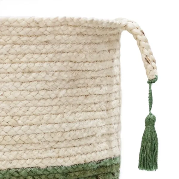 Baskets & Boxes-Kirkland's Home Green And Cream Woven Basket With Tassel, 19 In. Green/White