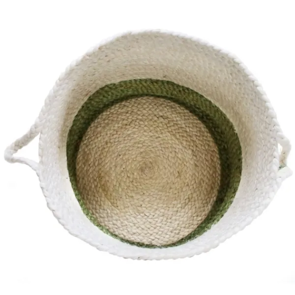 Baskets & Boxes-Kirkland's Home Green And Cream Woven Basket With Tassel, 19 In. Green/White