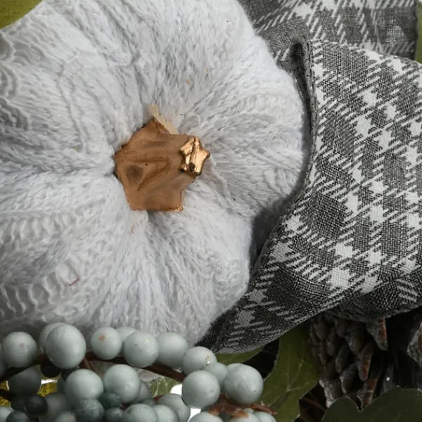 Wreaths-Kirkland's Home Green And Gray Ribbon Harvest Mix Wreath Green/Gray/White
