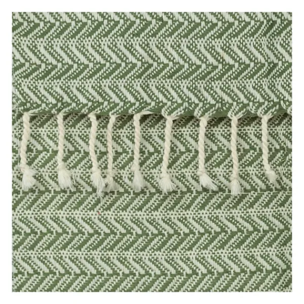 Blankets & Throws-Kirkland's Home Green And Ivory Chevron Cotton Throw Green/Ivory