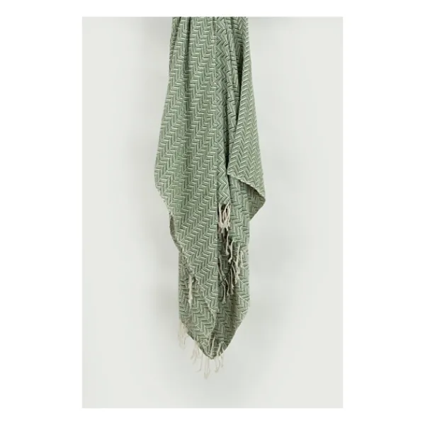 Blankets & Throws-Kirkland's Home Green And Ivory Chevron Cotton Throw Green/Ivory