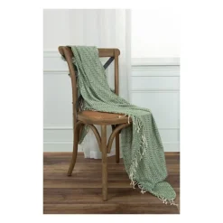 Blankets & Throws-Kirkland's Home Green And Ivory Chevron Cotton Throw Green/Ivory