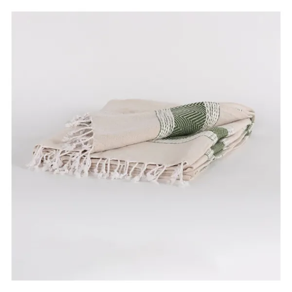 Blankets & Throws-Kirkland's Home Green And Natural Colorblock Chevron Throw Green/Tan