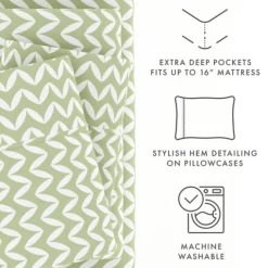 Bed Sheets-Kirkland's Home Green And White Chevron 3-Pc. Twin Sheet Set Green/White