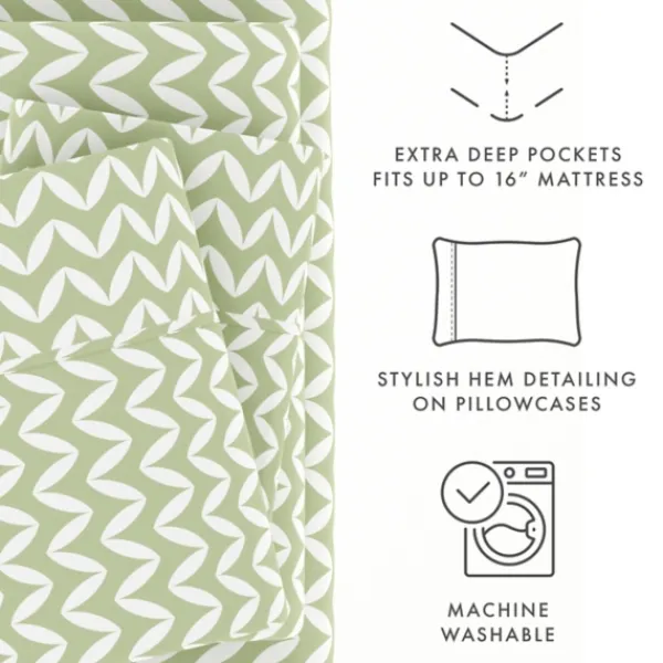 Bed Sheets-Kirkland's Home Green And White Chevron 3-Pc. Twin Sheet Set Green/White