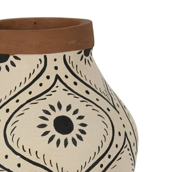 Vases-Kirkland's Home Green And White Floral Terracotta Vase White/Green
