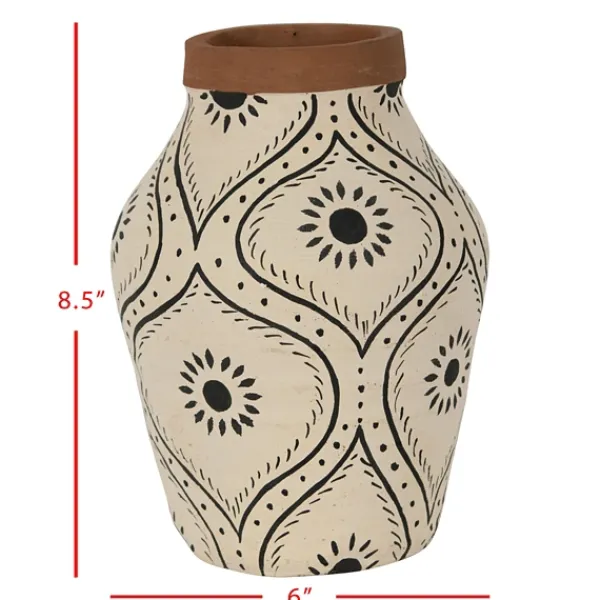 Vases-Kirkland's Home Green And White Floral Terracotta Vase White/Green