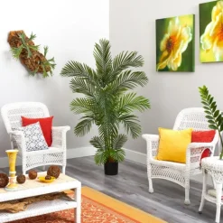 Trees & Topiaries-Kirkland's Home Green Areca Palm Tree In Black Planter, 66 In.