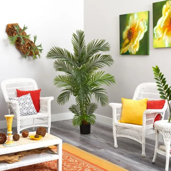 Trees & Topiaries-Kirkland's Home Green Areca Palm Tree In Black Planter, 66 In.