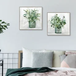 Canvas Art-Kirkland's Home Green Garden 2-Pc. Framed Canvas Art Print Set Gray