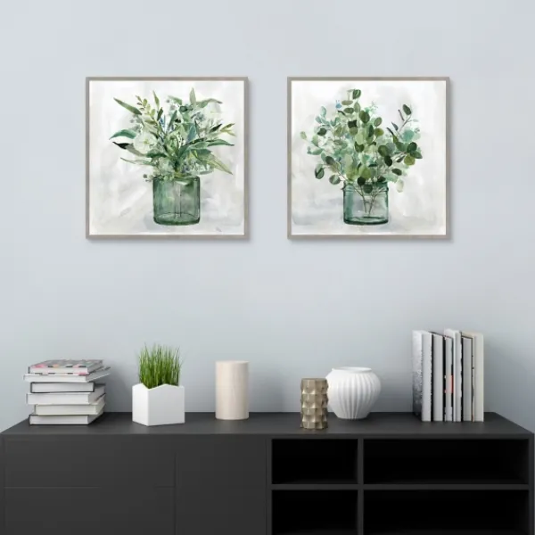 Canvas Art-Kirkland's Home Green Garden 2-Pc. Framed Canvas Art Print Set Gray