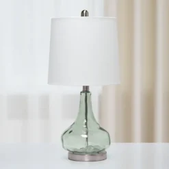 Table Lamps-Kirkland's Home Green Glass Ripple Table Lamp White
