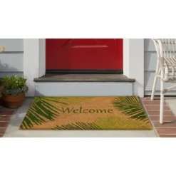 Doormats-Kirkland's Home Green Palm Fronds Welcome Coir Doormat Tan/Green