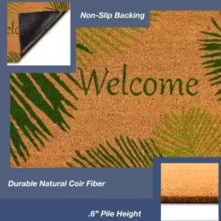 Doormats-Kirkland's Home Green Palm Fronds Welcome Coir Doormat Tan/Green