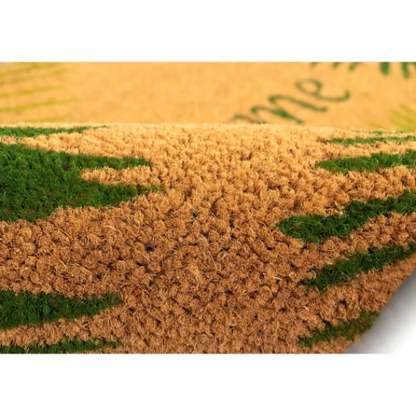 Doormats-Kirkland's Home Green Palm Fronds Welcome Coir Doormat Tan/Green