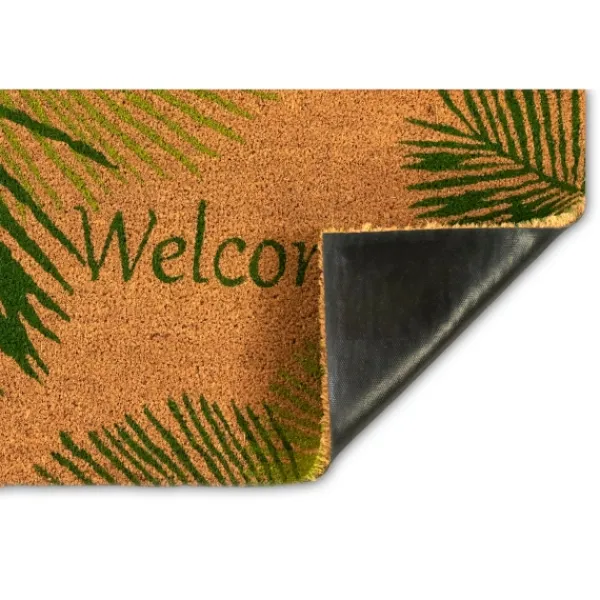 Doormats-Kirkland's Home Green Palm Fronds Welcome Coir Doormat Tan/Green