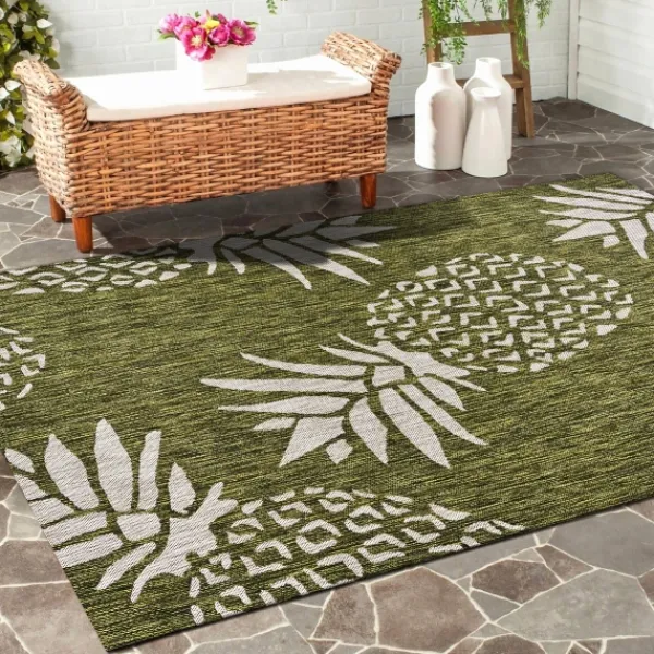 Outdoor Rugs-Kirkland's Home Green Pineapple Outdoor Area Rug, 7X9 Green/Gray