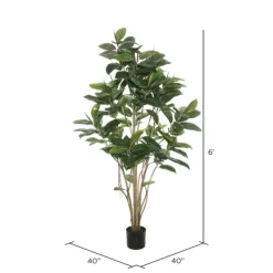 Trees & Topiaries-Kirkland's Home Green Rubber Tree, 6 Ft.