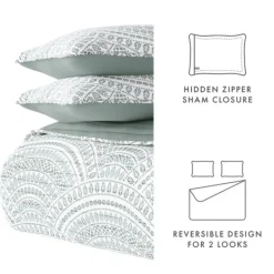 Quilts-Kirkland's Home Green Scalloped Reversible 3-Pc. Queen Quilt Set Green/White