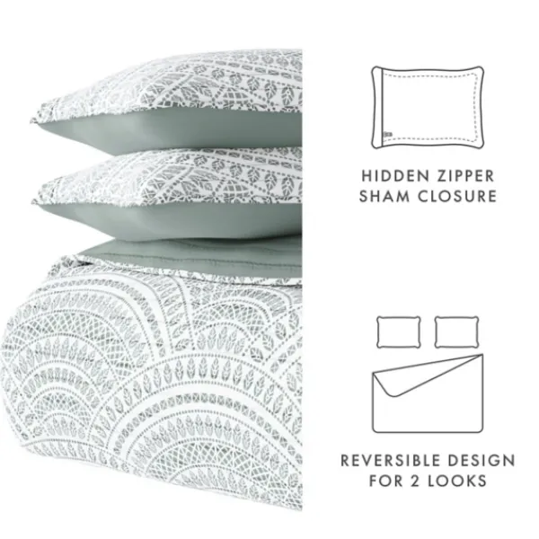 Quilts-Kirkland's Home Green Scalloped Reversible 3-Pc. Queen Quilt Set Green/White