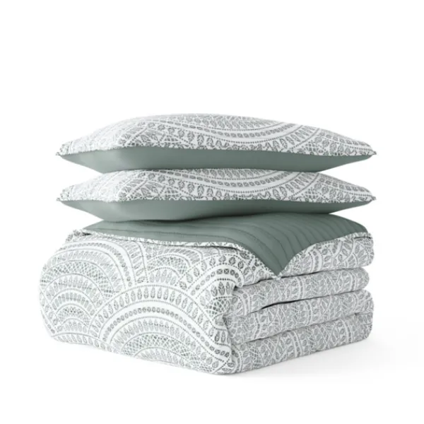Quilts-Kirkland's Home Green Scalloped Reversible 3-Pc. King Quilt Set Green/White