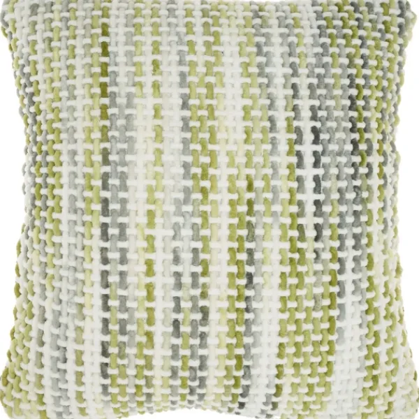 Pillows-Kirkland's Home Green Space Dye Woven Pillow Green/White