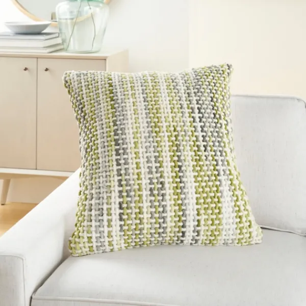 Pillows-Kirkland's Home Green Space Dye Woven Pillow Green/White