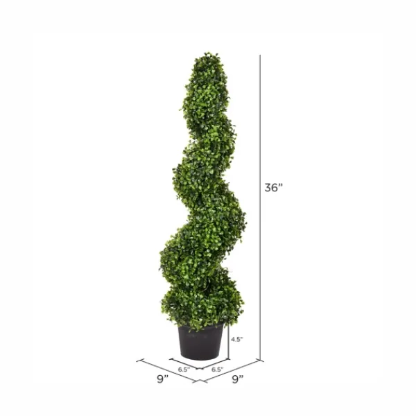 Trees & Topiaries-Kirkland's Home Green Spiral Boxwood Potted Topiary, 3 Ft.