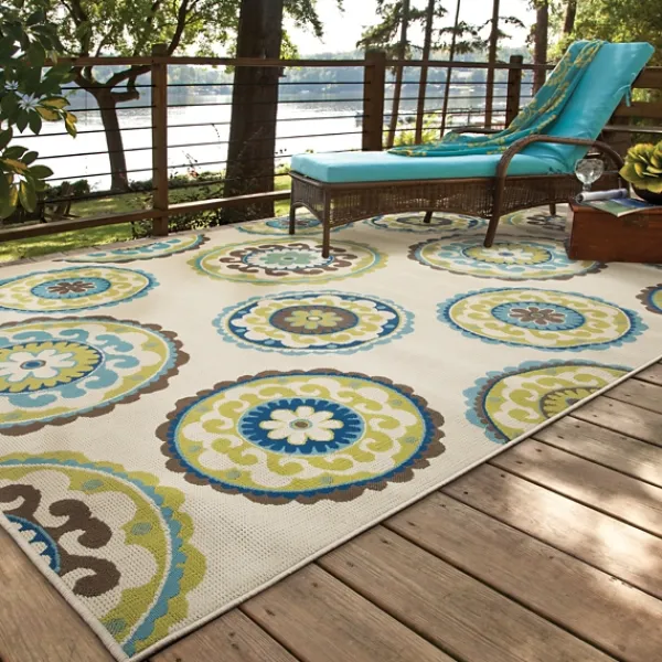 Outdoor Rugs-Kirkland's Home Green Suzani Capetown Area Rug, 5X7 Tan/Green