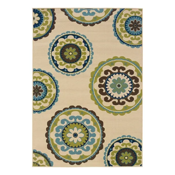 Outdoor Rugs-Kirkland's Home Green Suzani Capetown Area Rug, 5X7 Tan/Green