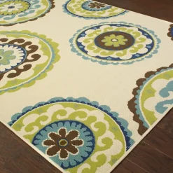 Outdoor Rugs-Kirkland's Home Green Suzani Capetown Area Rug, 5X7 Tan/Green