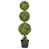 Trees & Topiaries-Kirkland's Home Green Triple Ball Boxwood Potted Topiary, 4 Ft.