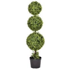 Trees & Topiaries-Kirkland's Home Green Triple Ball Boxwood Potted Topiary, 4 Ft.