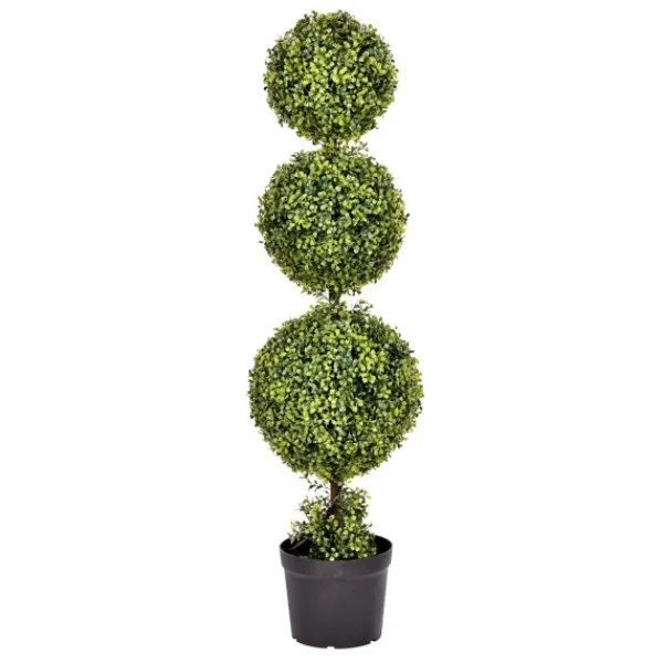 Trees & Topiaries-Kirkland's Home Green Triple Ball Boxwood Potted Topiary, 4 Ft.