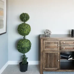 Trees & Topiaries-Kirkland's Home Green Triple Ball Boxwood Potted Topiary, 4 Ft.
